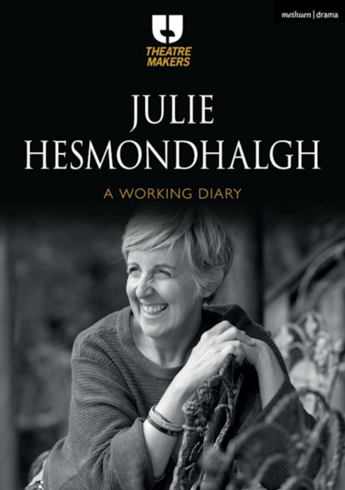 Black and white book cover showing photo of actor Julie Hesmondhalgh laughing