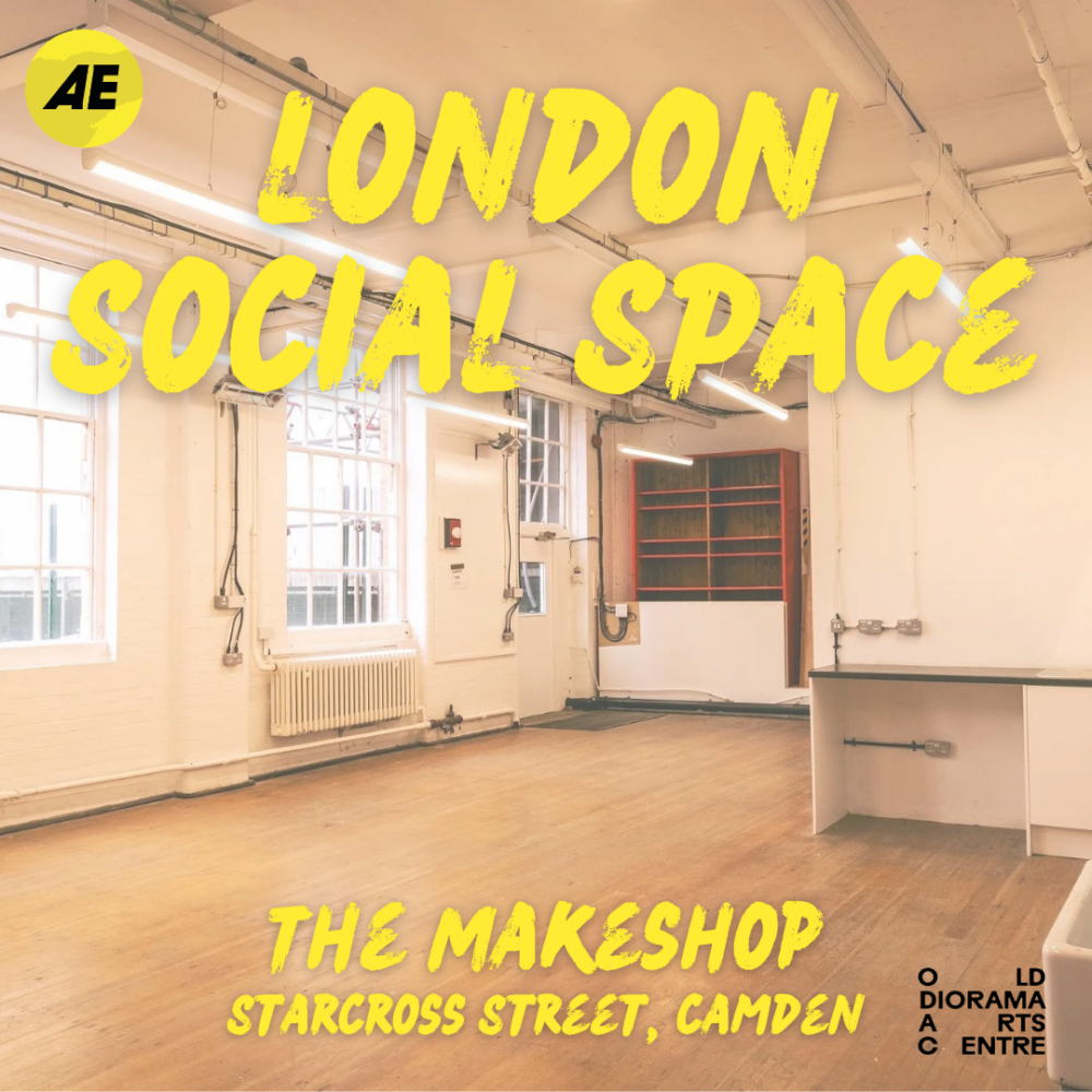 Photo an open creative space with the text London Social Space, The Makeshop, Starcross Street in Camden