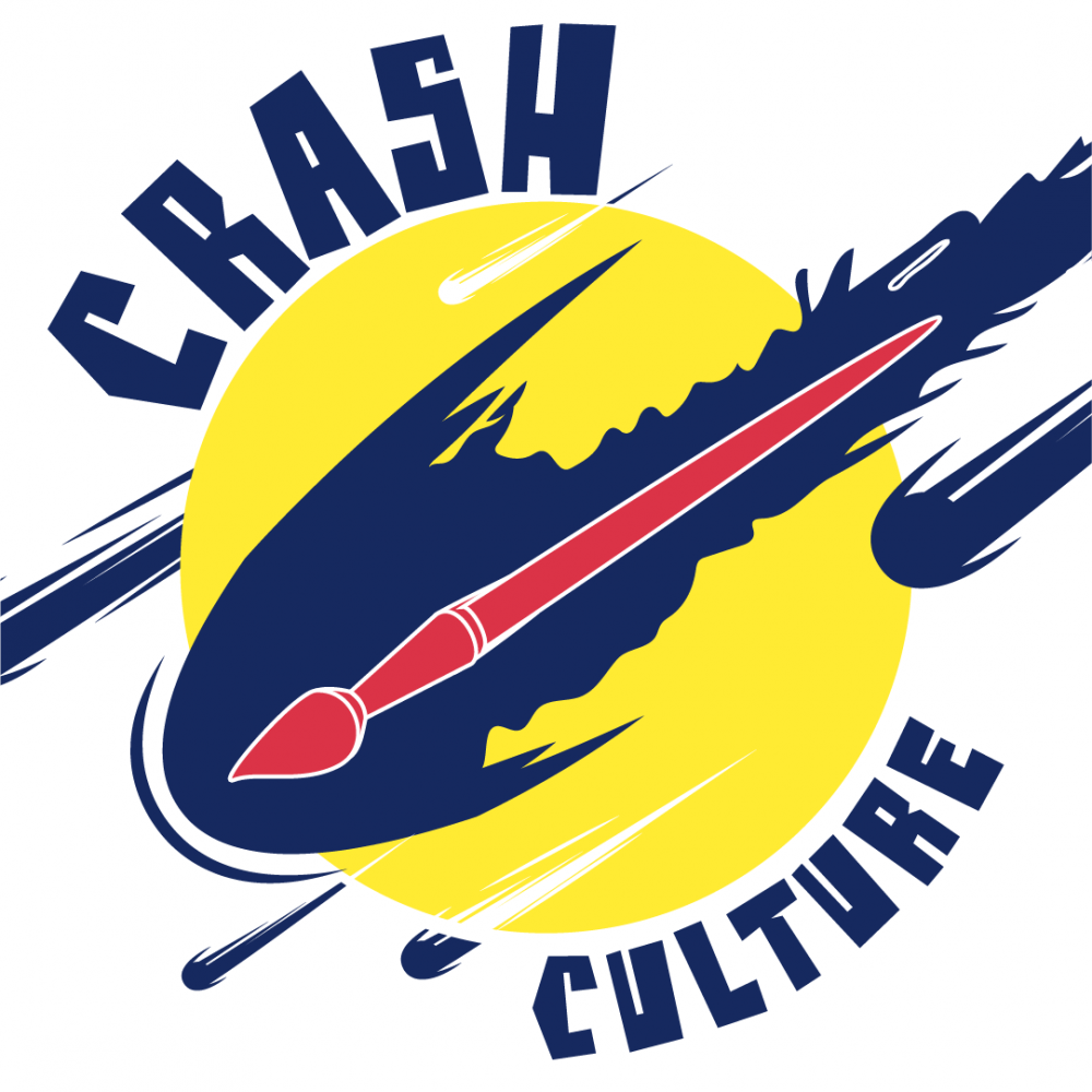 The Crash Culture podcast logo by Arts Emergency's Youth Collective showing a paintbrush meteor